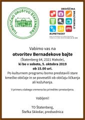 Vabilo - Otvoritev bernadekove domacije 1